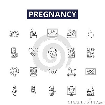 Pregnancy line vector icons and signs. fetus, maternity, gestation, embryo, ovulation, trimester, childbirth, delivery Vector Illustration