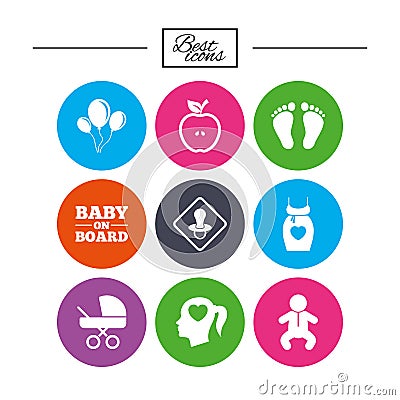 Pregnancy, maternity and baby care icons. Vector Illustration