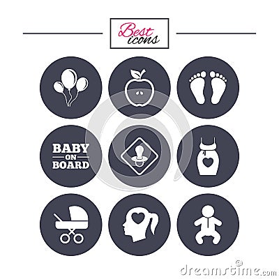 Pregnancy, maternity and baby care icons. Vector Illustration