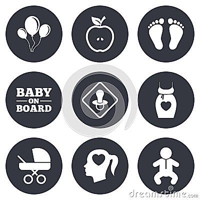 Pregnancy, maternity and baby care icons Vector Illustration