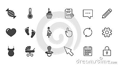 Pregnancy, maternity and baby care icons. Vector Illustration