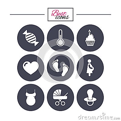 Pregnancy, maternity and baby care icons. Vector Illustration