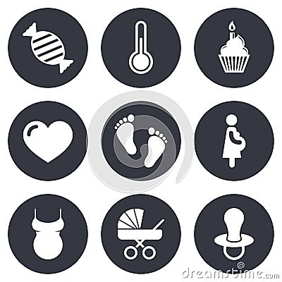 Pregnancy, maternity and baby care icons Vector Illustration