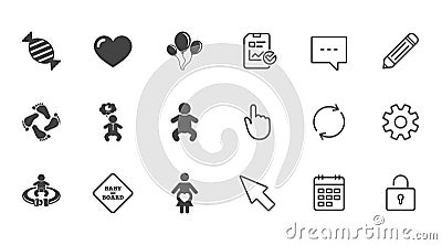 Pregnancy, maternity and baby care icons. Vector Illustration