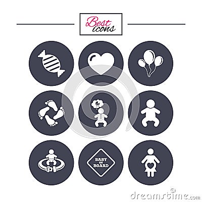 Pregnancy, maternity and baby care icons. Vector Illustration