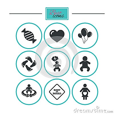 Pregnancy, maternity and baby care icons. Vector Illustration