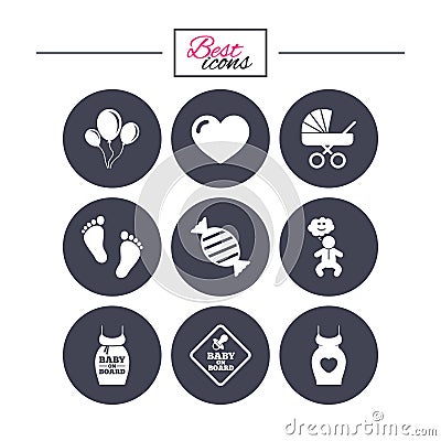 Pregnancy, maternity and baby care icons. Vector Illustration