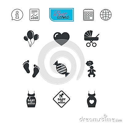 Pregnancy, maternity and baby care icons. Vector Illustration