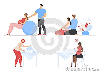 Pregnancy, Maternity and Parenting Scenes Flat Set Vector Illustration