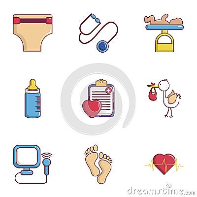 Pregnancy mother icons set, flat style Vector Illustration