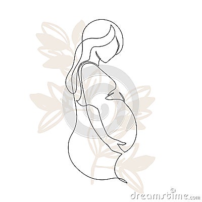 Pregnancy and motherhood modern concept art. Abstract pregnant woman continuous line drawing Vector Illustration