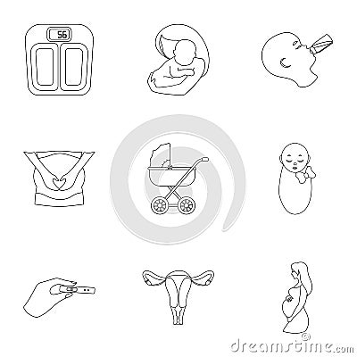 Pregnancy set icons in outline style. Big collection of pregnancy vector symbol stock illustration Vector Illustration