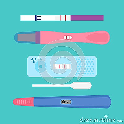 Pregnancy test flat icons. Ovulation medical tests result vector illustration Vector Illustration