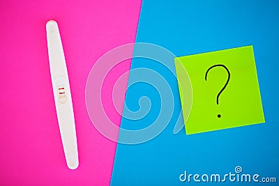 Pregnancy test. The result is positive with two strips. Treatment of infertility with pills, help in conceiving a child. Tablets Stock Photo