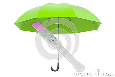 Pregnancy test under umbrella, 3D rendering Stock Photo
