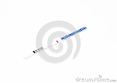 Pregnancy test on a white background with one negative strip, female infertility, close-up, isolate, sterility Stock Photo