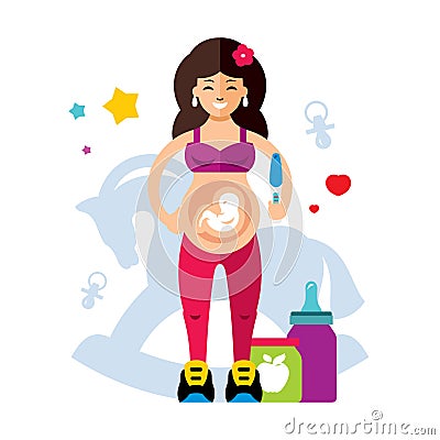 Pregnancy and woman. Flat style colorful Vector Cartoon illustration. Vector Illustration