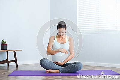 Pregnancy yoga exercise Stock Photo