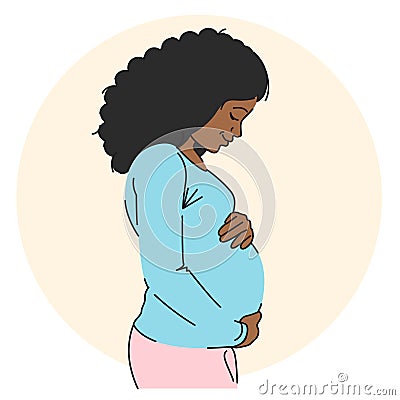 Pregnant african american woman holding her belly, vector illustration Vector Illustration