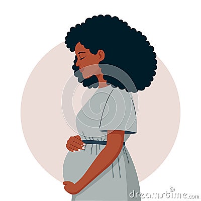 Pregnant African American woman profile, modern maternity clipart, expecting mother illustration Vector Illustration