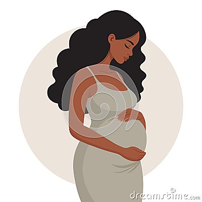 Pregnant African American woman profile, modern maternity clipart, expecting mother illustration Vector Illustration