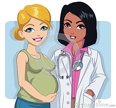 Pregnant blonde woman with doctor Stock Photo