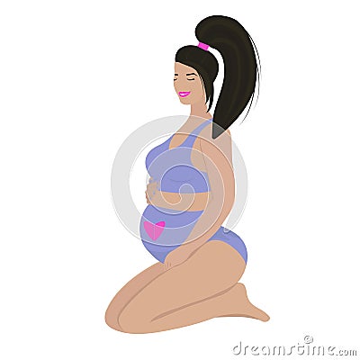 Pregnant brunette in swimsuit, illustration Vector Illustration