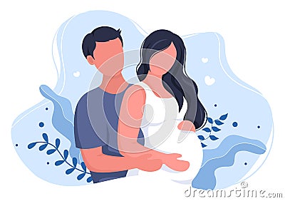 Pregnant Couple Background Vector Illustration with A Husband Takes Care and Hugs His Wife or Mother While Waiting for Birth Vector Illustration