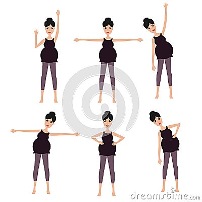 Pregnant girl doing complex of exercises Vector Illustration