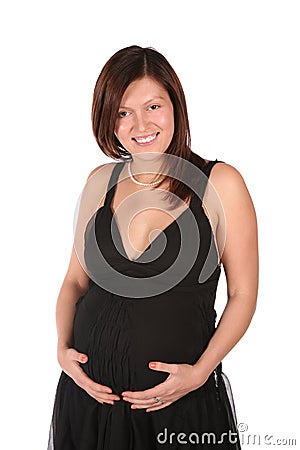 Pregnant girl embraces belly Stock Photo