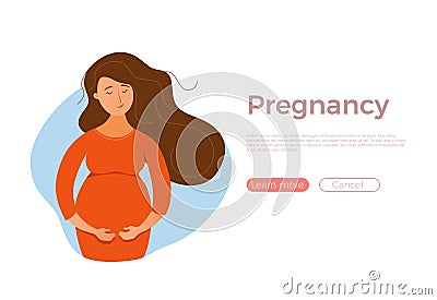 Pregnant happy young girl vector colorful cartoon illustration Vector Illustration