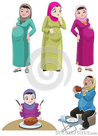 Pregnant Khaliji Women Vector Illustration