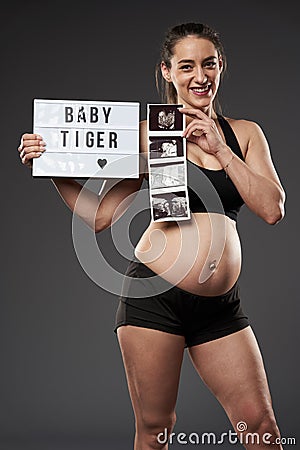 Pregnant lady showing morphology scan Stock Photo