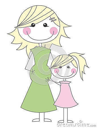 Pregnant mother with her daughter Vector Illustration