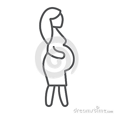 Pregnant mother thin line icon, mother and child, pregnant woman sign, vector graphics, a linear pattern on a white Vector Illustration