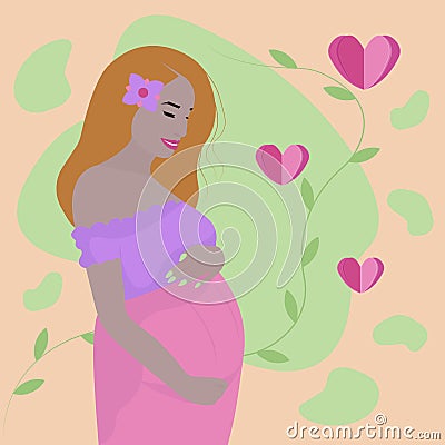 Pregnant redhead woman, illustration Vector Illustration