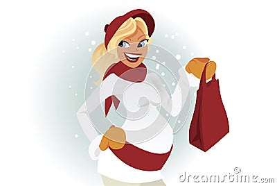 Pregnant shopper in winter Vector Illustration