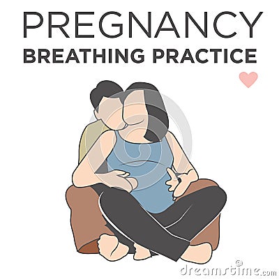 Pregnant Wife Learning Breathing Relaxation Techniques Vector Illustration
