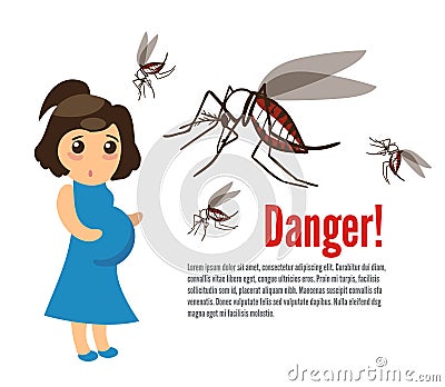 Pregnant woman attacked by mosquitoes Vector Illustration