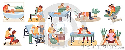 Pregnant Woman, Birth Positions, Infant Vector Vector Illustration