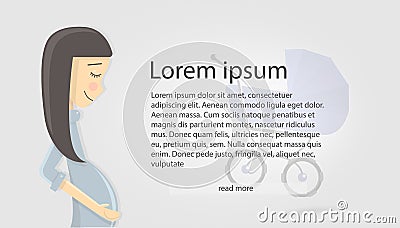 Pregnant woman the brochure template. Area for text on the background of the pram. Trendy style for graphic design, Web Vector Illustration