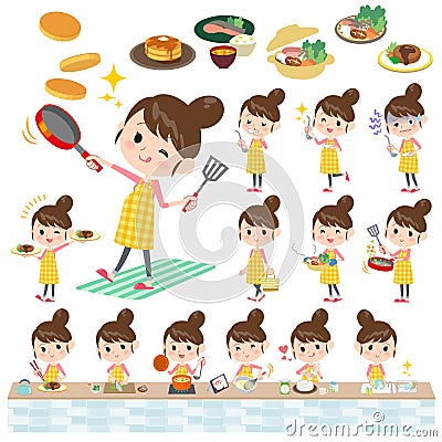 Pregnant woman cooking Vector Illustration