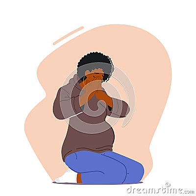 Pregnant Woman Crying Sitting on Floor. Sad Female Character in Vulnerable State Shedding Tears Vector Illustration Vector Illustration