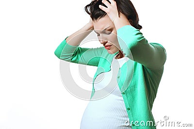 Pregnant woman, depression, headache, waiting period. Stock Photo