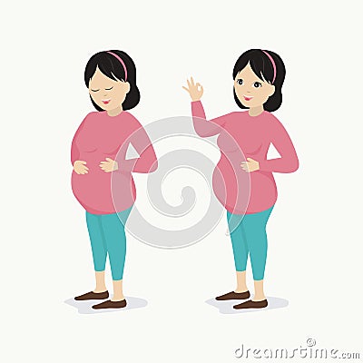 Pregnant woman, with lovely character in two poses Vector Illustration