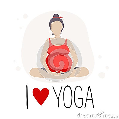 Pregnant woman doing Yoga.Batterfly or lotus Pose Vector Illustration