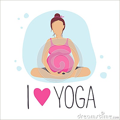 Pregnant woman doing Yoga.Batterfly or lotus Pose Vector Illustration