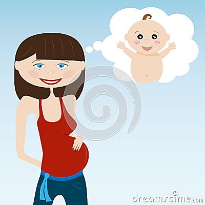 Pregnant woman dreaming Vector Illustration