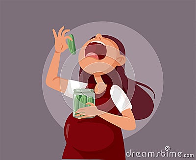 Pregnant Woman Eating Pickles from a Jar Vector Cartoon Illustration Vector Illustration