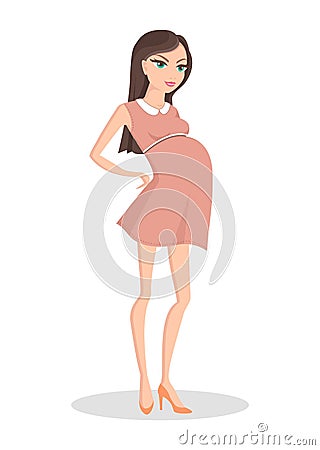 Pregnant Woman in Elegant Dress Colorful Poster Vector Illustration